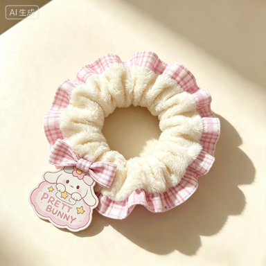 Cute Plush Scrunchie with Bow Charm, Soft Elastic Hair Tie, Sweet Hair Accessory for Girls, School, Daily Wear & Gift