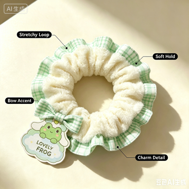 Cute Plush Scrunchie with Bow Charm, Soft Elastic Hair Tie, Sweet Hair Accessory for Girls, School, Daily Wear & Gift