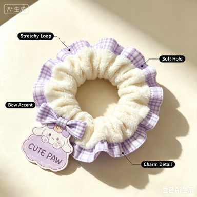 Cute Plush Scrunchie with Bow Charm, Soft Elastic Hair Tie, Sweet Hair Accessory for Girls, School, Daily Wear & Gift