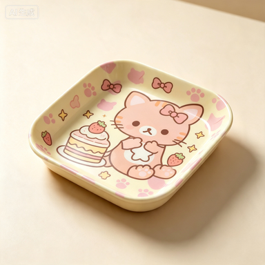 Cute Kids Cartoon Plate, Square Deep Bowl Dish, Lightweight Snack Plate for Toddlers, Children, Snack Time & Daily Mealtime
