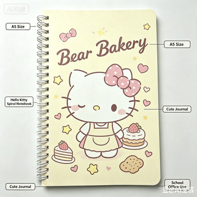A5 Cute Spiral Notebook, Kawaii Cartoon Journal, 80 Sheets Lined Paper, Portable School Notebook for Students, Office, Diary & Gift