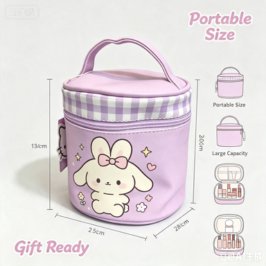 Cute Cartoon Cylindrical Cosmetic Bag | Portable Travel Makeup Organizer with Handle