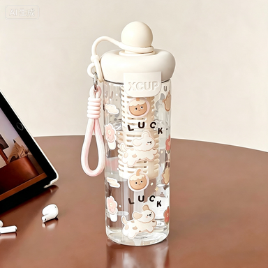 600ml Kawaii Style Infuser Water Bottle with Hand Strap for Daily Use