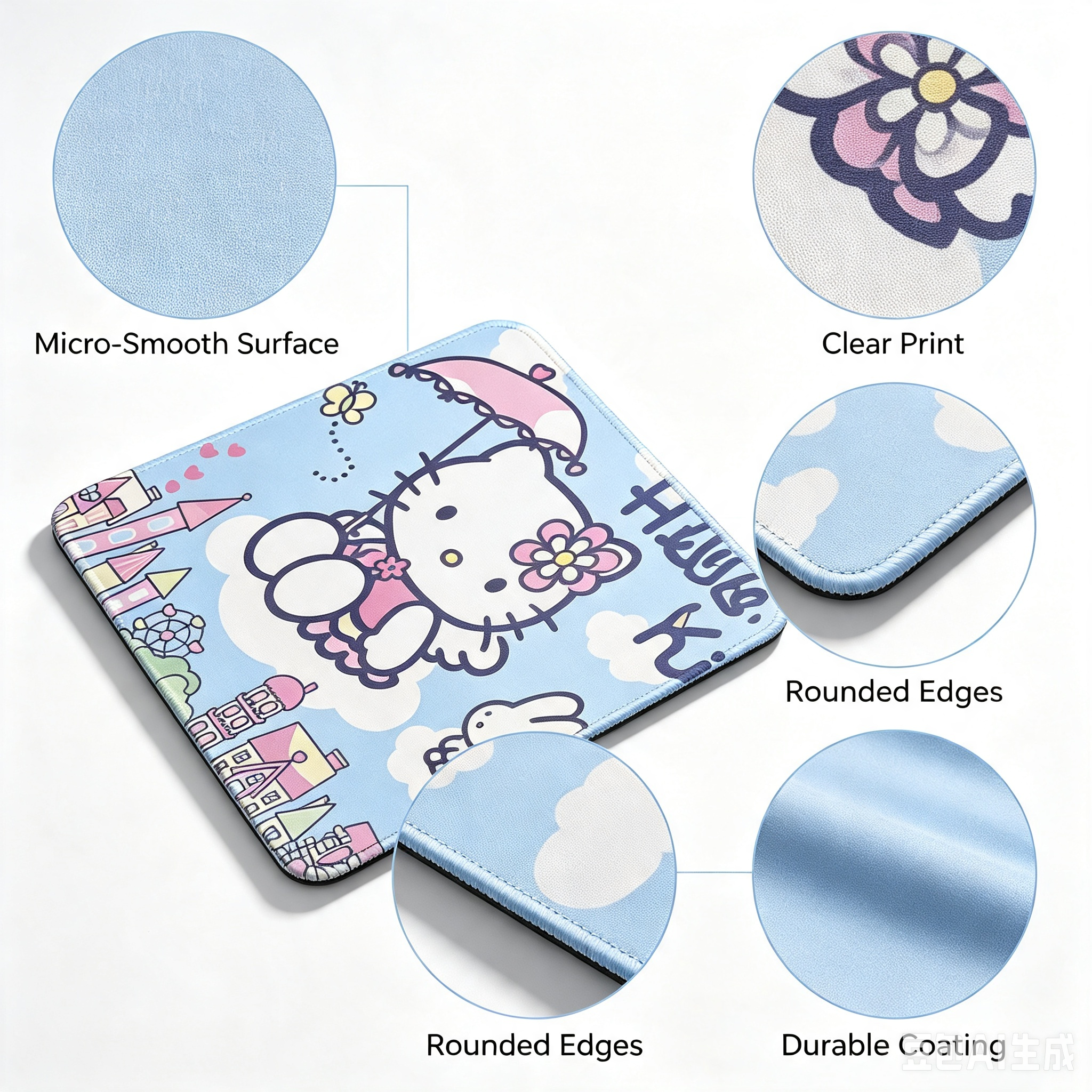 Hello Kitty Mouse Pad – Blue Cartoon Cute Desk Accessory