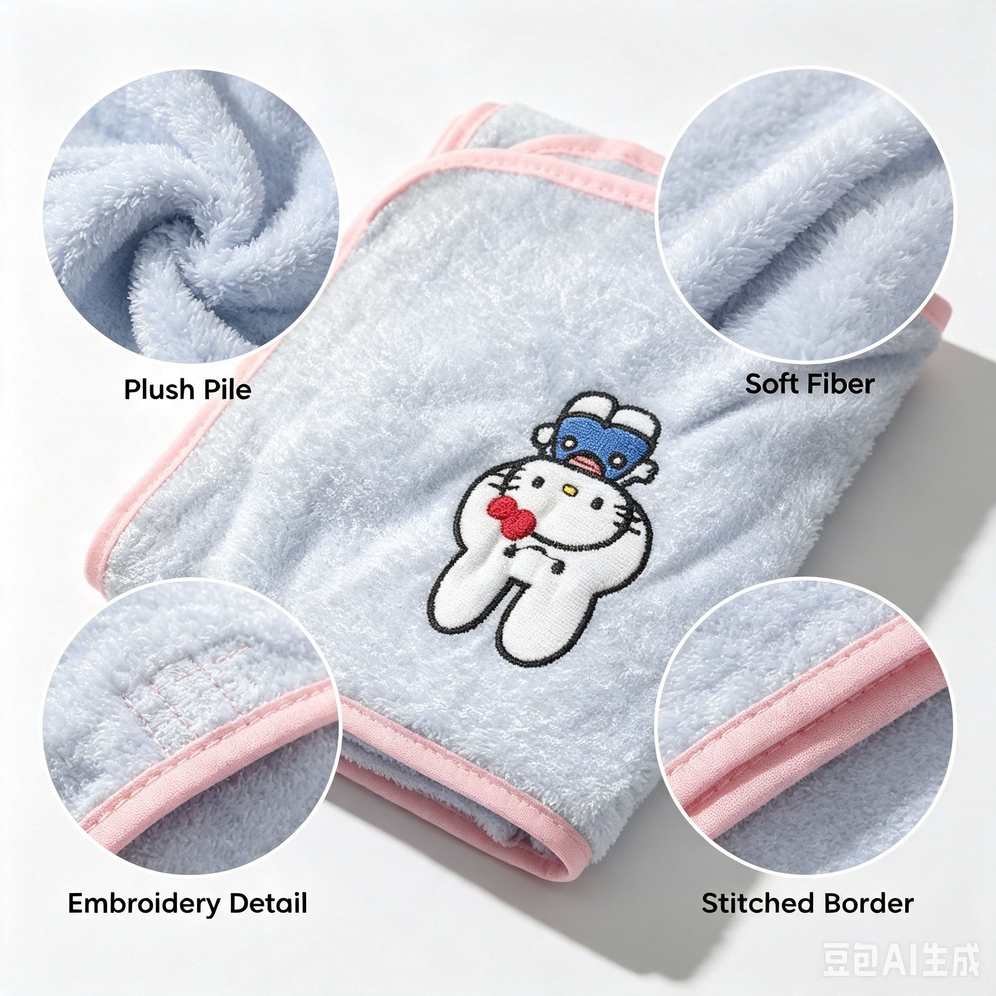Cartoon Soft Towel – Light Blue Cute Embroidered Absorbent Towel