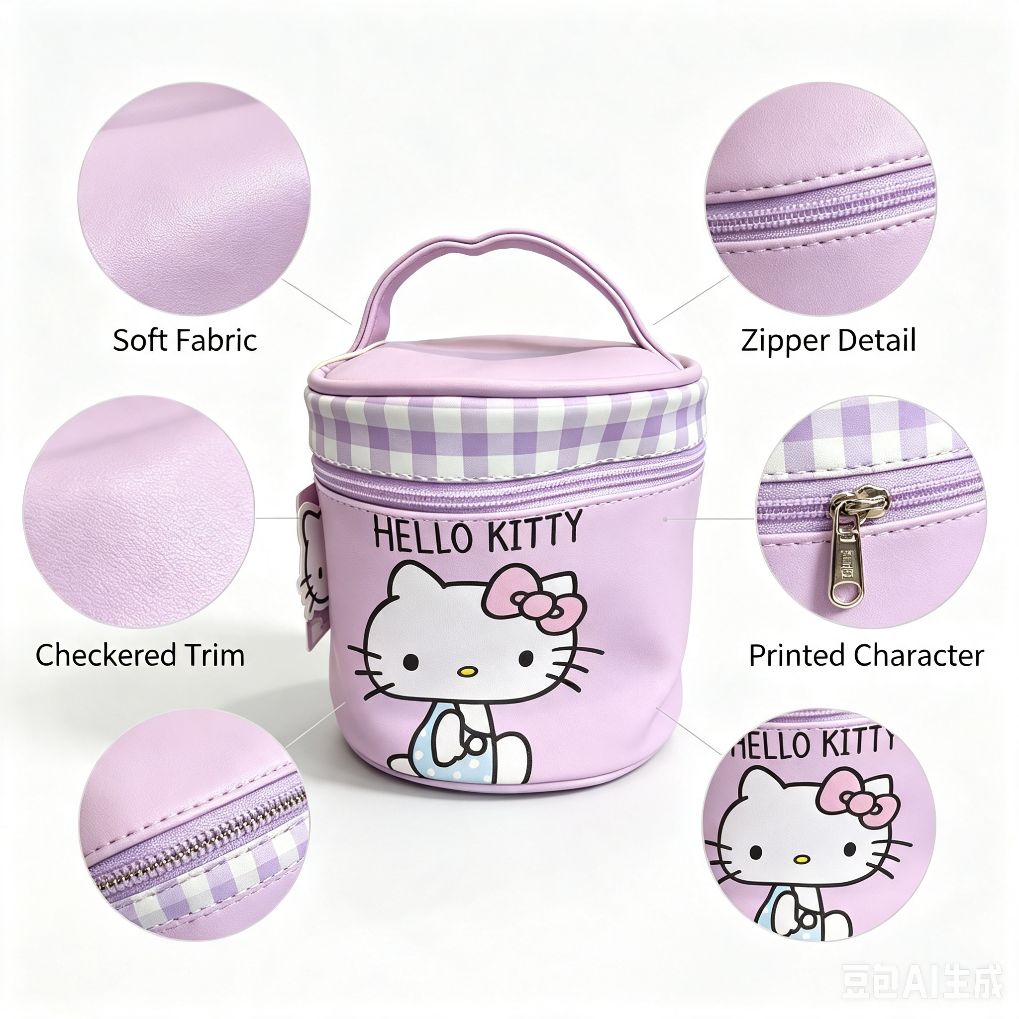 Hello Kitty Cylindrical Makeup Bag – Purple Travel Cosmetic Pouch with Top Handle