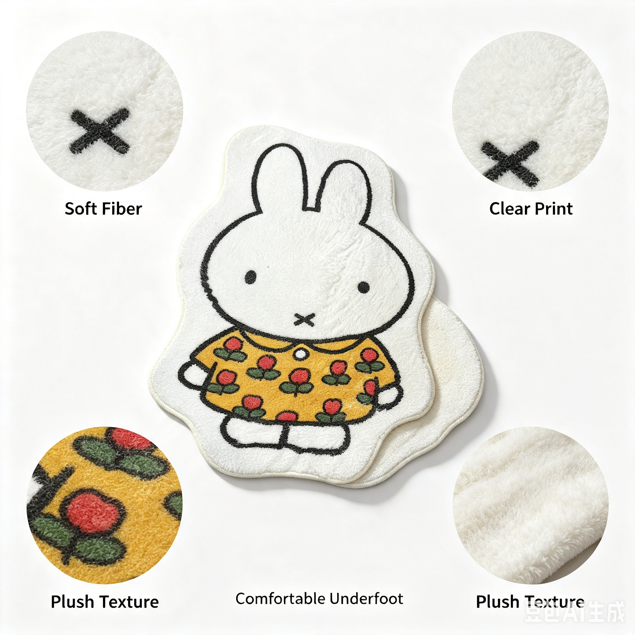 Cartoon Rabbit Floor Mat – Cute Shaped Soft Plush Rug for Bedroom & Bathroom