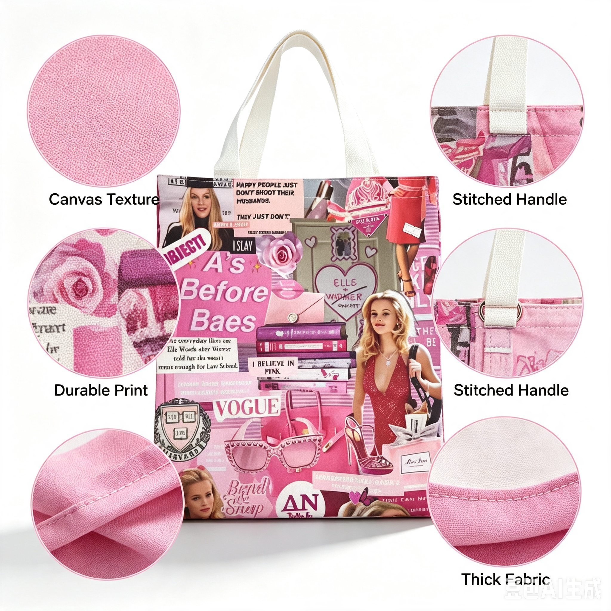 Pink Collage Canvas Tote Bag – Vintage Magazine Y2K Style Daily Shoulder Bag
