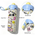 Cartoon Insulated Thermos Cup – Blue White Portable Water Bottle with Strap