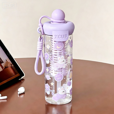 600ml Kawaii Style Infuser Water Bottle with Hand Strap for Daily Use