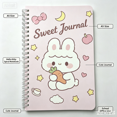 A5 Cute Spiral Notebook, Kawaii Cartoon Journal, 80 Sheets Lined Paper, Portable School Notebook for Students, Office, Diary & Gift